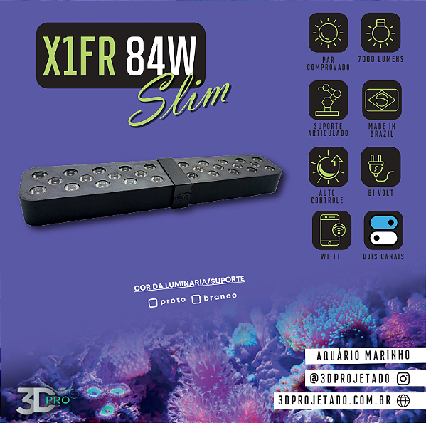Luminaria X1-FR 84W - SLIM - (WI-FI) 7000 lumens - Luminaria para Aquário Marinho