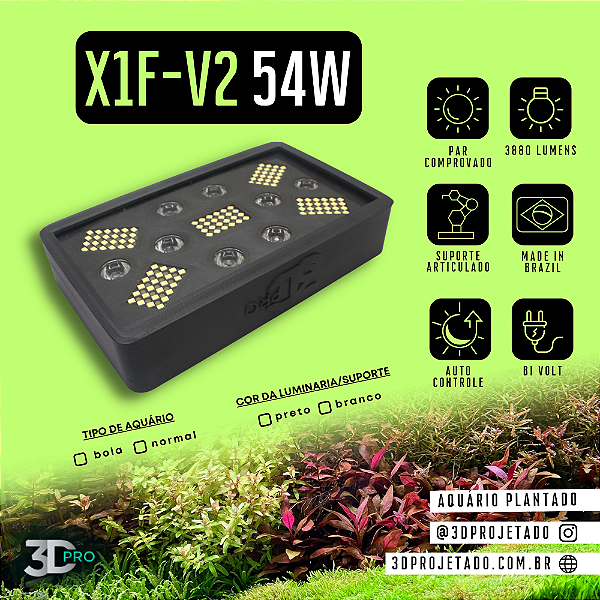Luminaria X1-F V2 54W 4000 lumens (Wi-Fi) - Luminaria para aquário plantado