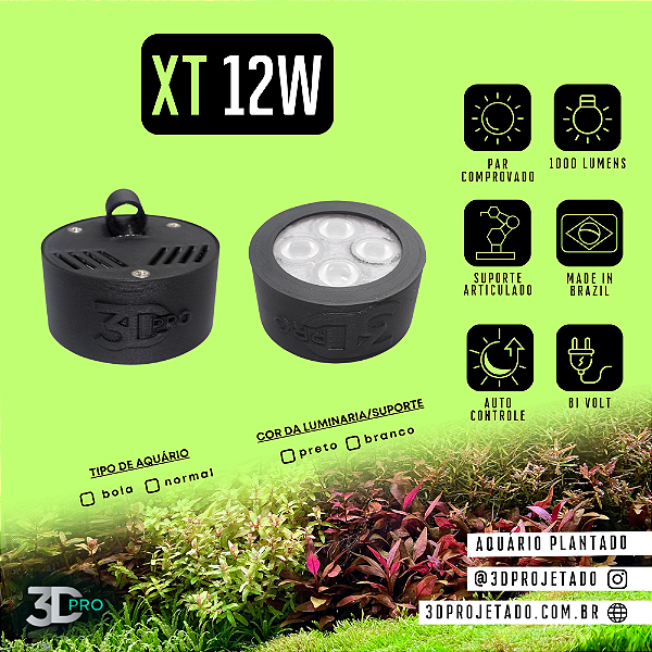 Luminaria XT 12W 1000 lumens - Luminaria para Aquário Plantado