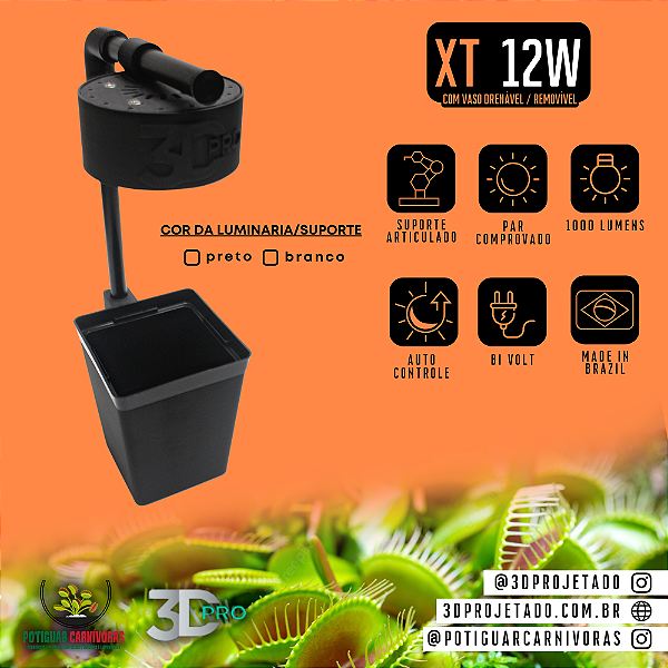 XT12W - Luminaria com vaso drenável para Plantas Carnívoras