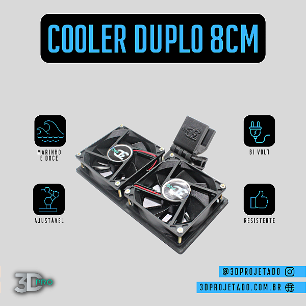 Cooler DUPLO /Fan DUPLO 8cm ( 2 coolers de 8cm) com suporte para Aquario Marinho / Plantado