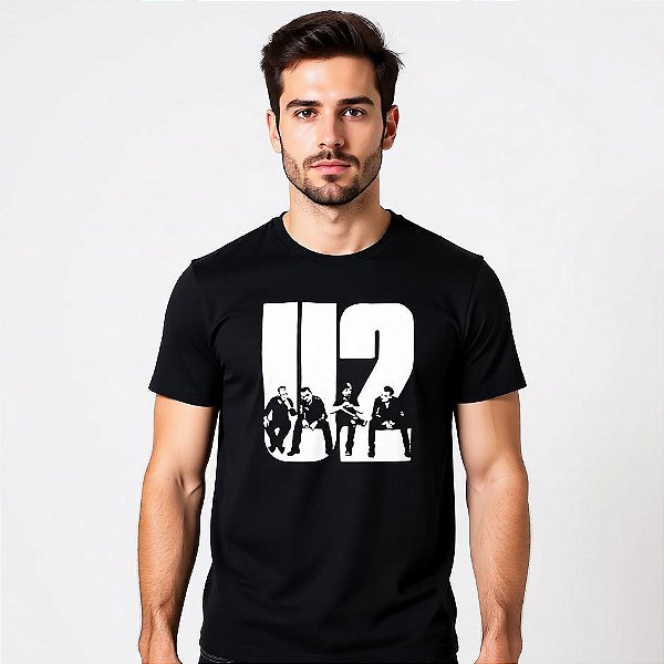 Camiseta Banda Rock - U2 - Unissex Preta Manga Curta