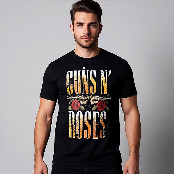 Camiseta Banda Guns N' Roses - Manga Curta Preta