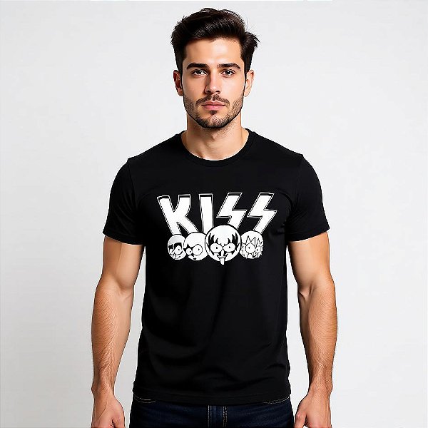 Camiseta Banda Kiss - Manga Curta Preta