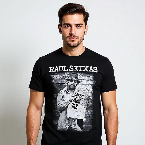 Camiseta Raul Seixas Metrô Linha 743 - Manga Curta Preta