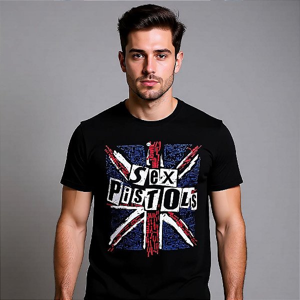 Camiseta Banda Sex Pistols - Manga Curta Preta