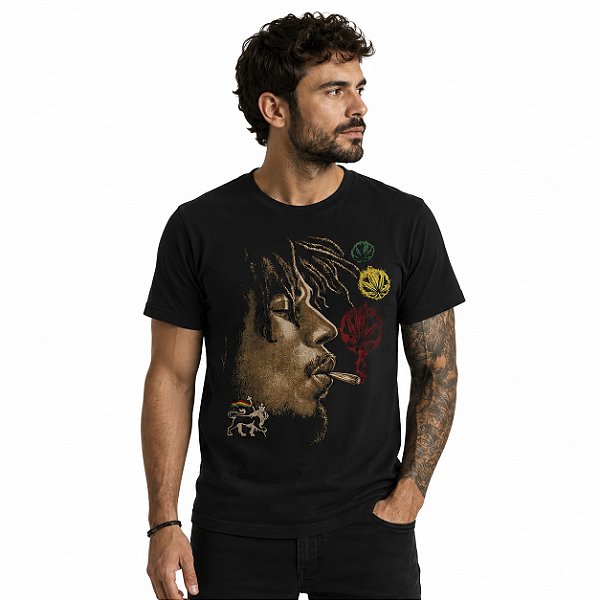 Camiseta Bob Marley - Unissex Preta Manga Curta