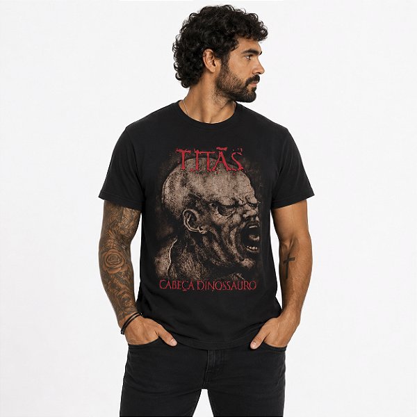 Camiseta Banda Titãs - Cabeça Dinossauro - Preta Manga Curta
