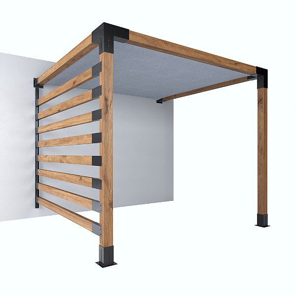 Pergofacil Deck 3x3m 4" Teto Branco Lateral Ripada