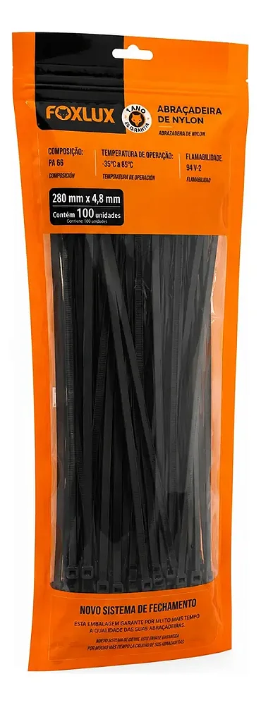 Abracadeira Nylon 280 X 3,5MM PCT 100 UND PT FOXLUX