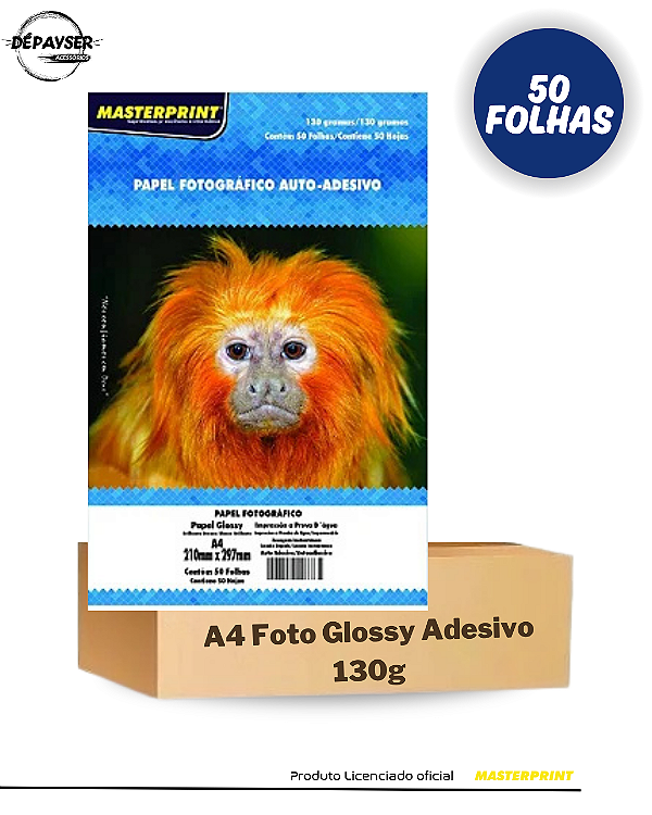 Papel Fotográfico Adesivo A4 130g – 50 Folhas Masterprint Alta Fixação Premium