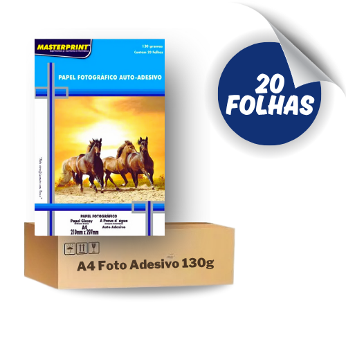 Papel Fotográfico Glossy Adesivo A4 130g - 20 Folhas Masterprint Premium