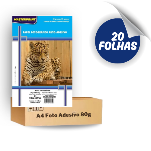 Papel Fotografico A4 Glossy Adesivo 80g - 20 Folhas Masterprint Premium