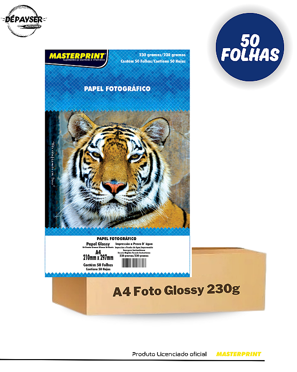 Papel Fotográfico Glossy Brilhante A4 230g - 50 Folhas Masterprint Premium