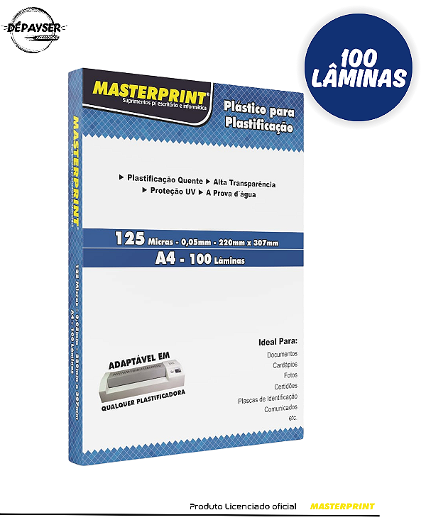Plástico para Plastificação Polaseal A4 125 Micras – Brilhante (100 Folhas) Masterprint