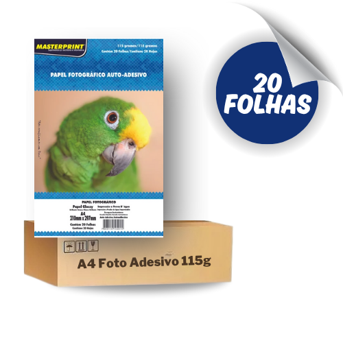 Papel Fotográfico Glossy Adesivo A4 115g - 20 Folhas Masterprint Premium