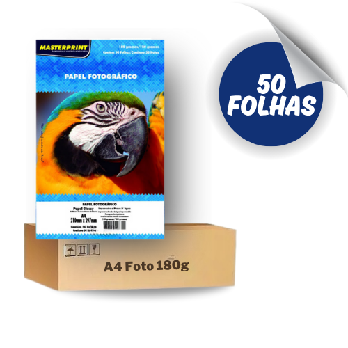 Papel Fotográfico Glossy Brilhante A4 180g  – 50 Folhas Masterprint Premium