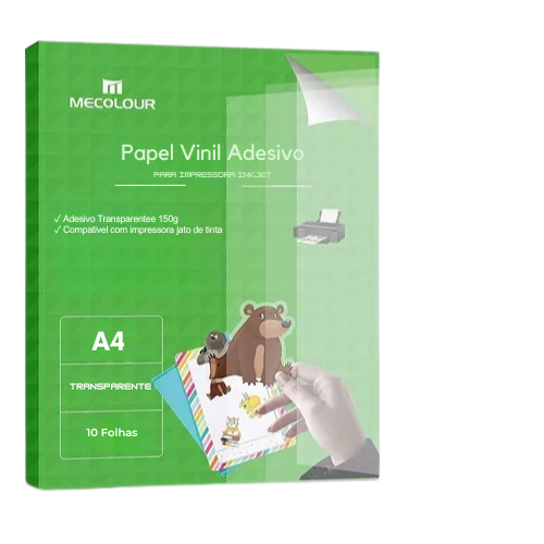 Filme Adesivo Vinil Inkjet A4 150 g Transparente - 10 Folhas Mecolour