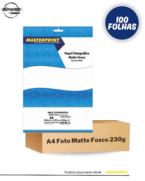 Papel Fotográfico Fosco (Matte) A4 230g – Masterprint (Pacote c/ 100 folhas)