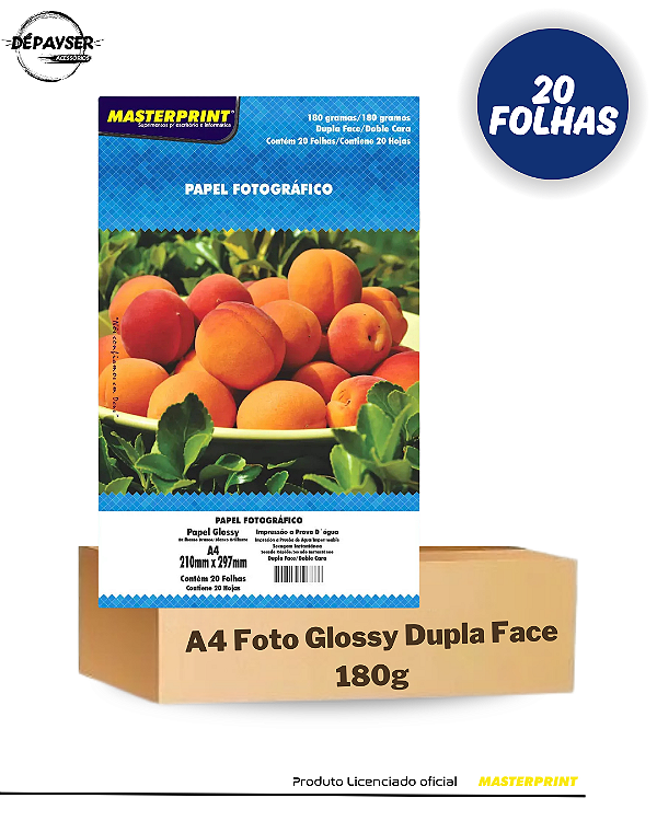 Papel Fotográfico Dupla Face A4 180g – 20 Folhas Masterprint