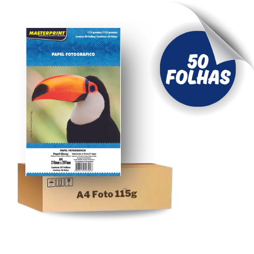 Papel Foto 115g A4 Glossy À Prova D´água 50 Folhas Inkjet