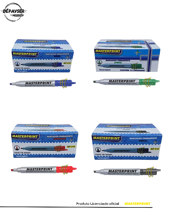 Caneta Pincel Permanente Recarregável Caixa C/ 12 Unidades Masterprint Mesma Cor