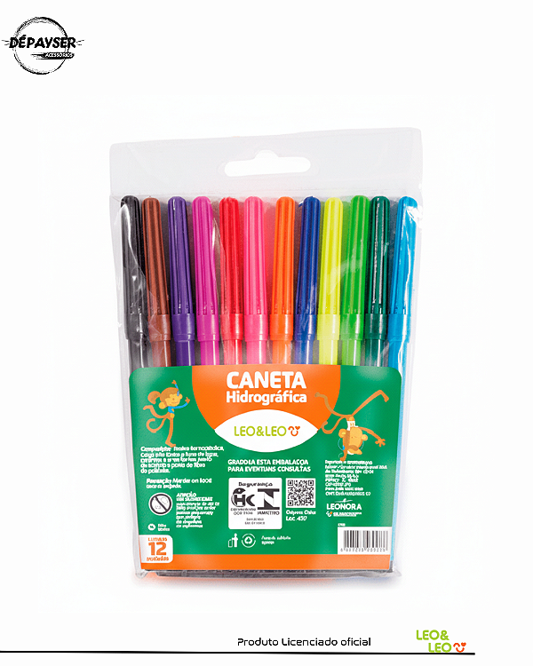 Canetinha Hidrográfica Leo&Leo - Estojo com 12 Cores