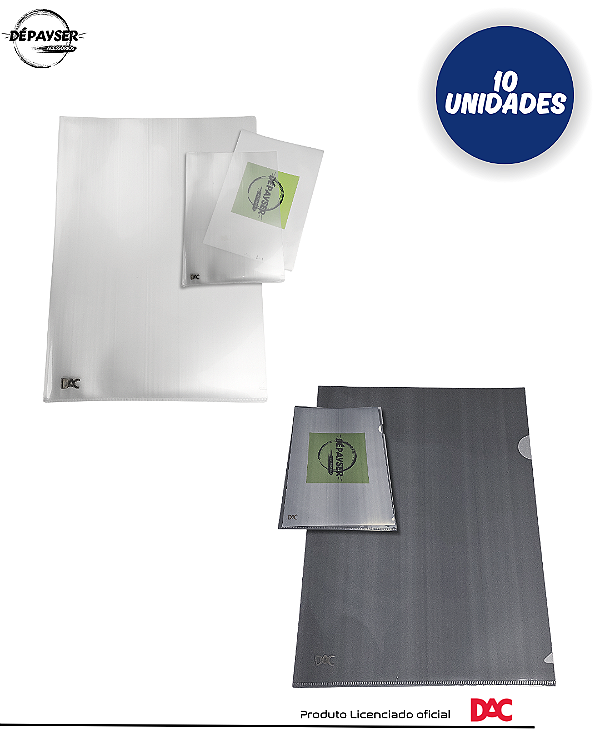 Pasta L A4 Transparente/ Fumê – Kit com 10 Unidades para Arquivo e Escritório 220 mm x 305 mm DAC