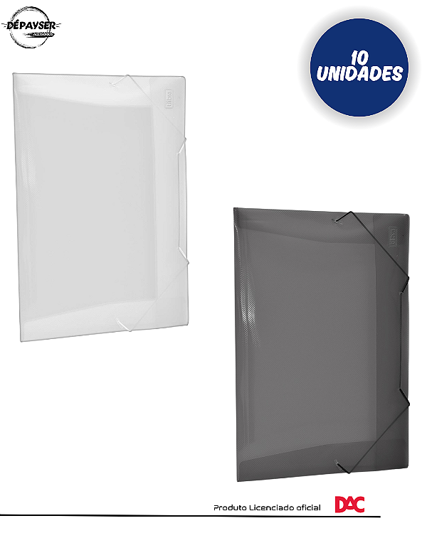 Pasta Aba Elástico Transparente ou Fumê Documento Ofício 332mmx232mm Kit com 10 Unidades Dac