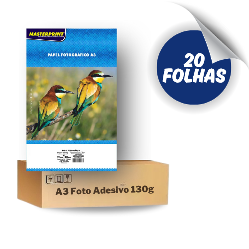 Papel Fotográfico Glossy Adesivo A3 130g - 20 Folhas Masterprint Premium