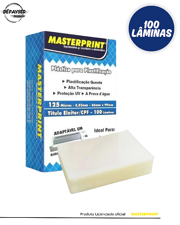 Plástico para Plastificação CPF/ Título 66x99x0,05 – 125 Micras (0,05mm) Masterprint | 100 Lâminas