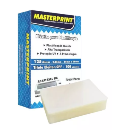 Plástico para Plastificação CPF/ Título 66x99x0,05 – 125 Micras (0,05mm) Masterprint | 100 Lâminas