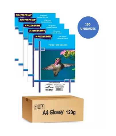 Papel Fotográfico Glossy A4 120g - 100 Folhas Masterprint Prova D'agua