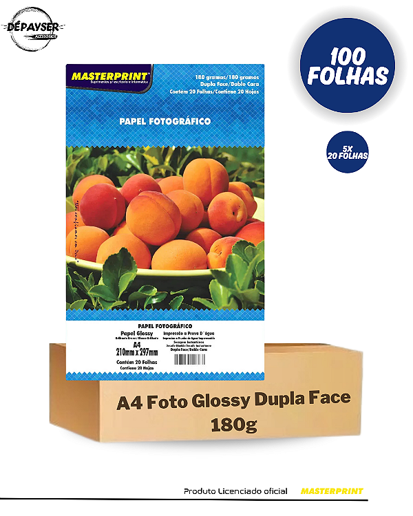 Papel Fotográfico Glossy Dupla Face A4 180g - 100 Folhas Masterprint