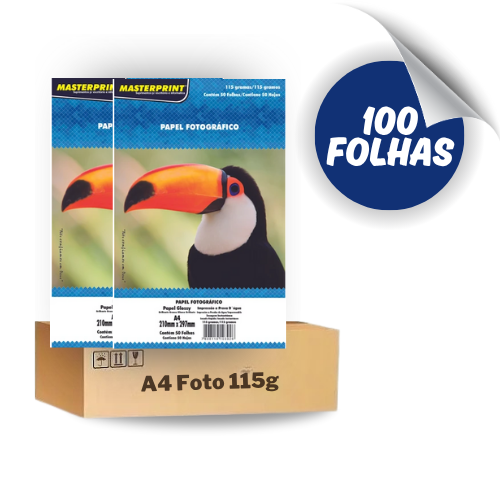 Papel Fotográfico Glossy A4 115g - 100 Folhas Masterprint À Prova D´água Inkjet