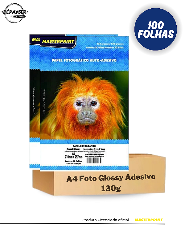 Papel Fotográfico Adesivo A4 130g – 100 Folhas Masterprint Alta Fixação Premium