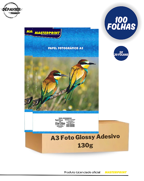 Papel Fotográfico Adesivo A3 130g – 100 Folhas Masterprint Alta Fixação Premium