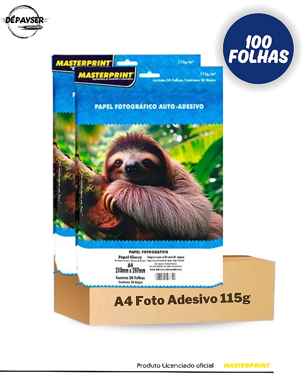 Papel Fotográfico Glossy Adesivo A4 115g – 100 Folhas Masterprint Premium