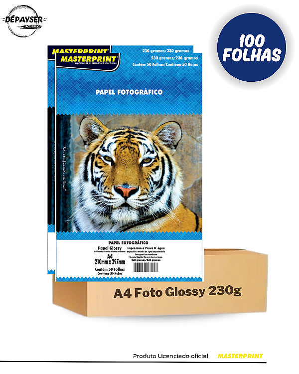 Papel Fotográfico Glossy Brilhante A4 230g - 100 Folhas Masterprint Premium