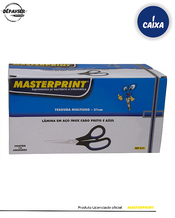 Tesoura Multiuso 21cm Aço Inox Caixa com 12 Unidades - Masterprint Mp511