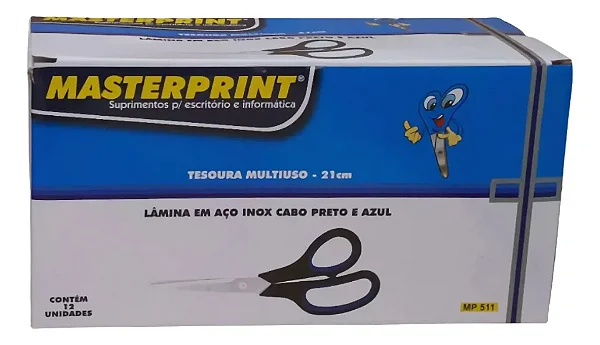 Tesoura Multiuso 21cm Aço Inox - Caixa com 12 Unidades Masterprint