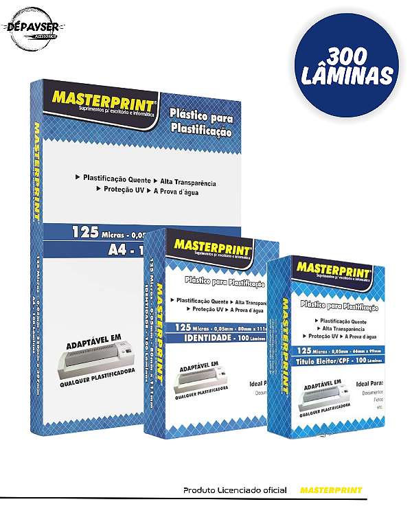 Kit Plastificação 300 Unidades A4, RG e CPF – 125 Micras (0,05mm) – Proteção e Acabamento Profissional