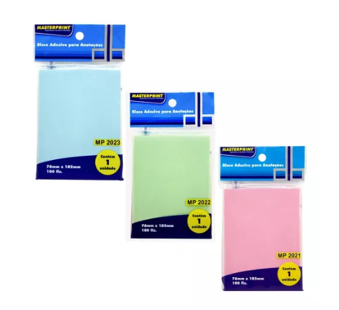Kit 3 Blocos Adesivos P/ Anotações 76x102mm 100 Fls Cada