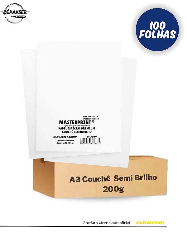 Papel Fotográfico A3 200g Couche Semi Brilho 100 Folhas Premium Masterprint