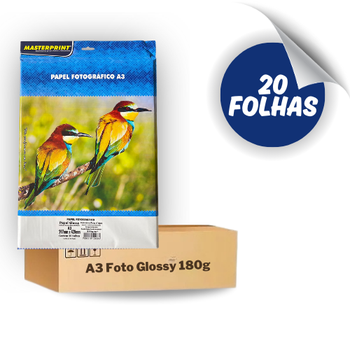 Papel Fotográfico Glossy A3 230g Branco Brilhante Masterprint 20 Folhas