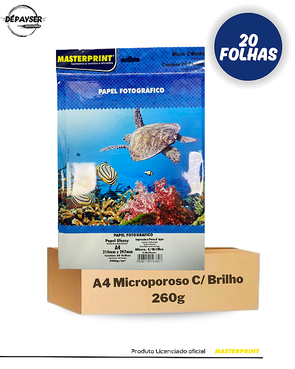 Papel Fotográfico Microporoso Com Brilho A4 260g - 20 Folhas Masterprint Premium
