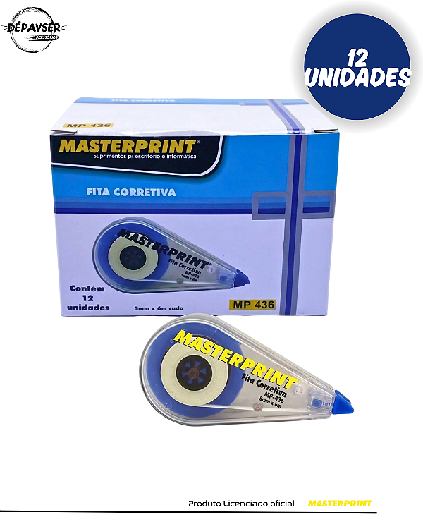 Fita Corretiva Branca Premium - Caixa c/12 Unidades Masterprint Secagem Imediata