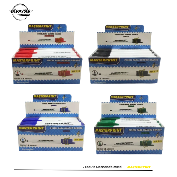 Caneta Pincel Quadro Branco Recarregável Masterprint – 12 Unidades da Mesma Cor
