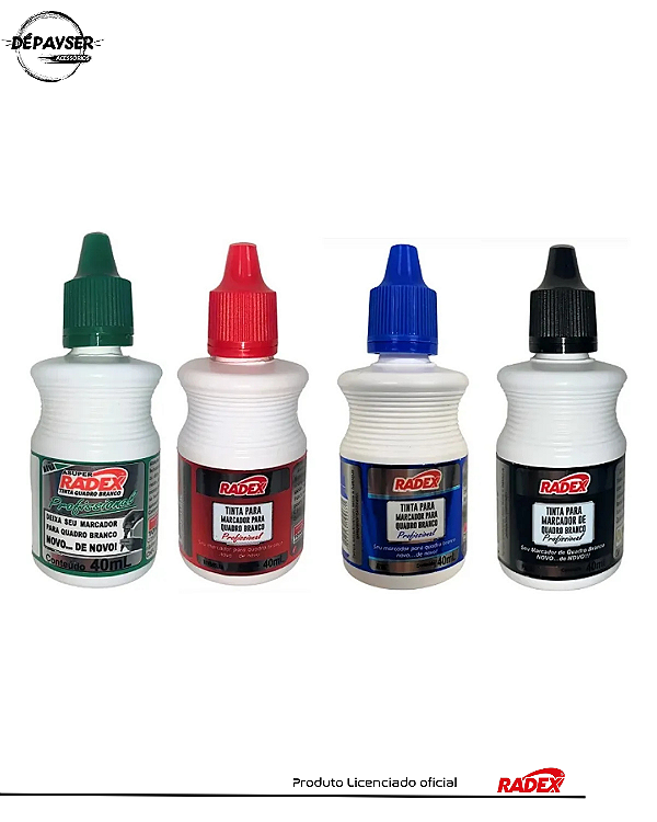 Kit 2 Unidades Tinta para Marcador de Quadro Branco 40ml – Radex Várias Cores
