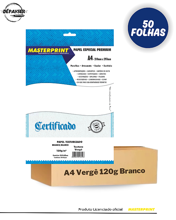 Papel Texturizado Verge Branco A4 120g - 50 Folhas Masterprint